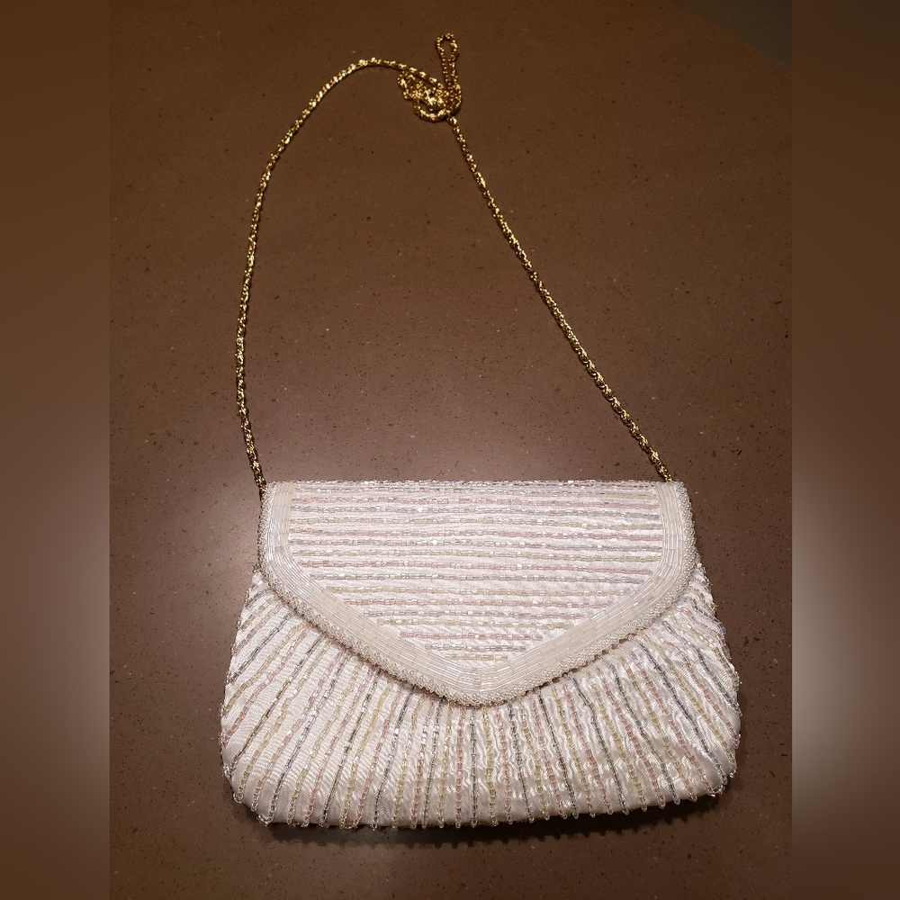 Vintage White Beaded Evening Purse
